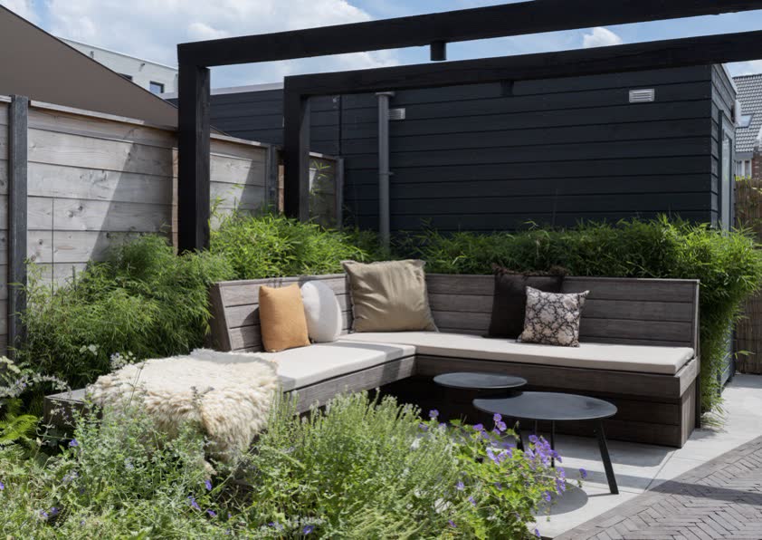 3D conceptrender met beplanting en materialen