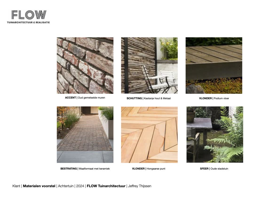 Materialenvoorstel met bestrating, hout en accenten